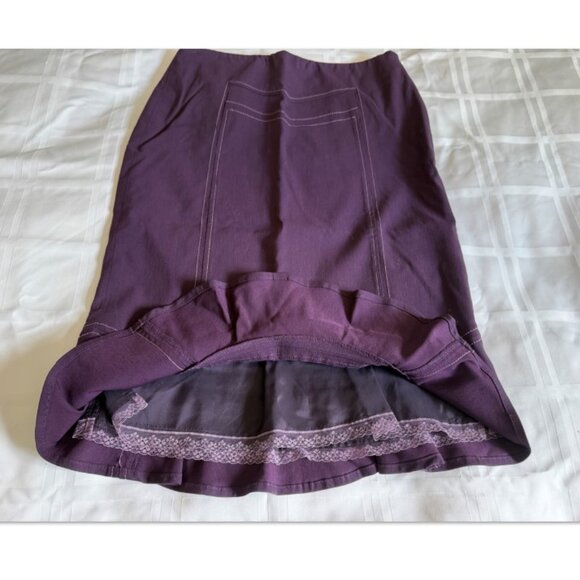 Anthropologie Elevenses Purple Knee-Length Tulip Pencil Skirt Sz 2 Ruffle Stitch - Picture 8 of 10